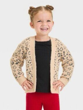 CAT & JACK Girls Animal Print Knit Cardigan Sweater / GAP Black Tee - 4T NEW